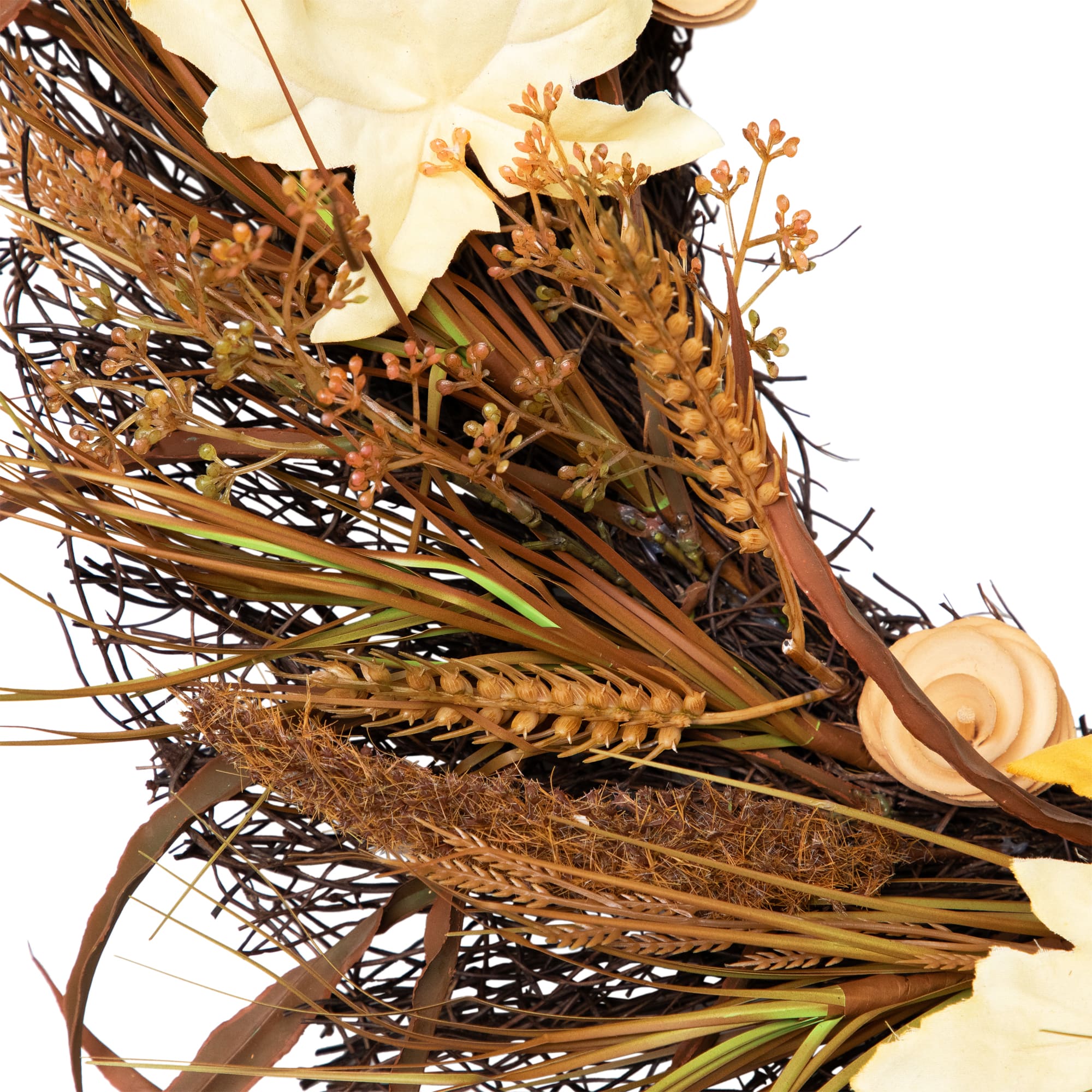 24" Unlit Autumn Harvest Artificial Cattail & Wheat Thanksgiving Wreath